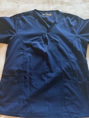 Pepin Navy V-Neck Zip Scrub Top